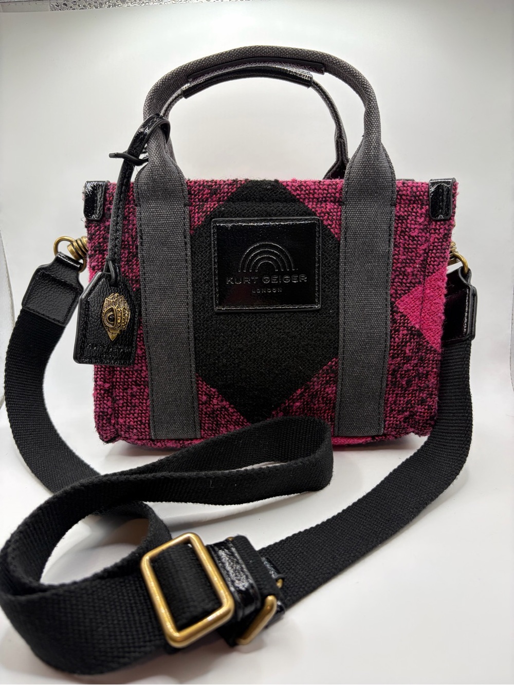 Kurt Geiger Pink & Black Tweed Crossbody Satchel